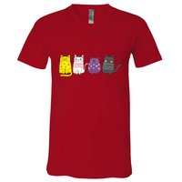 Cute Animal Cat Gift Non Binary Pride Agender Non Binary V-Neck T-Shirt