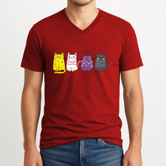 Cute Animal Cat Gift Non Binary Pride Agender Non Binary V-Neck T-Shirt