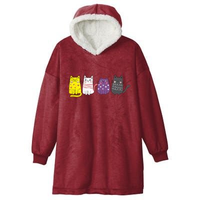 Cute Animal Cat Gift Non Binary Pride Agender Non Binary Hooded Wearable Blanket