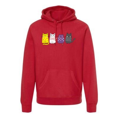 Cute Animal Cat Gift Non Binary Pride Agender Non Binary Premium Hoodie