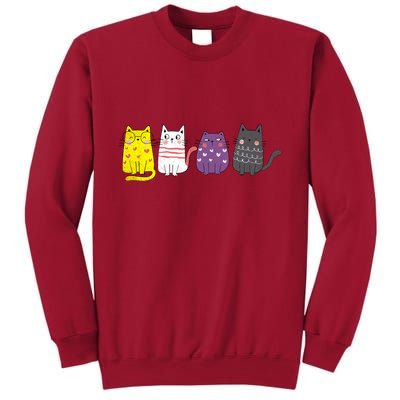 Cute Animal Cat Gift Non Binary Pride Agender Non Binary Tall Sweatshirt
