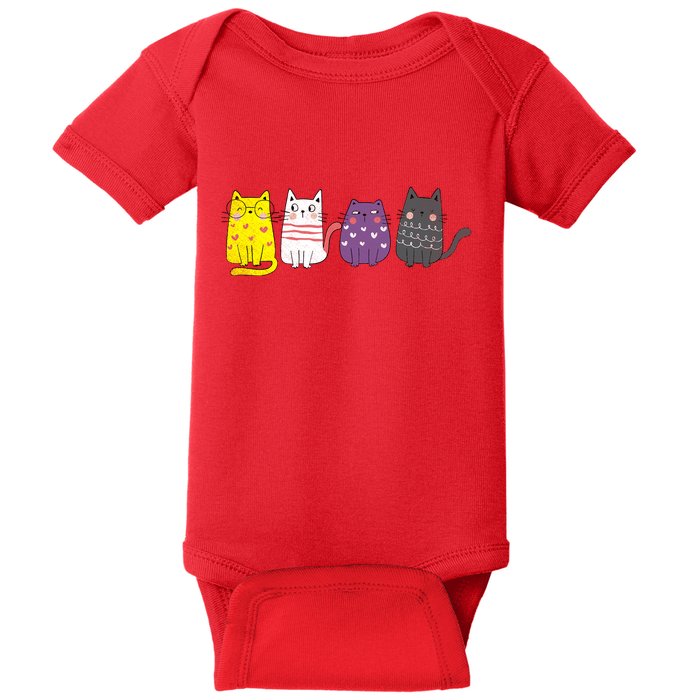 Cute Animal Cat Gift Non Binary Pride Agender Non Binary Baby Bodysuit