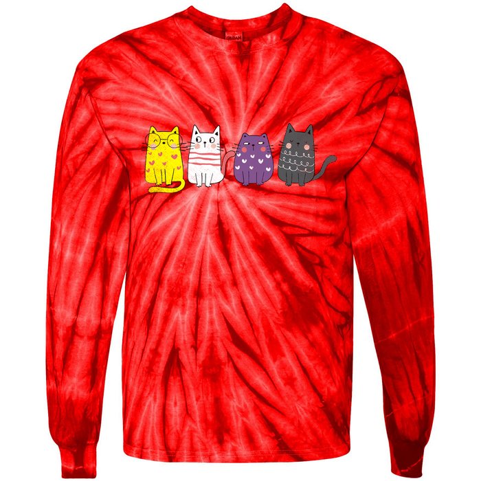 Cute Animal Cat Gift Non Binary Pride Agender Non Binary Tie-Dye Long Sleeve Shirt