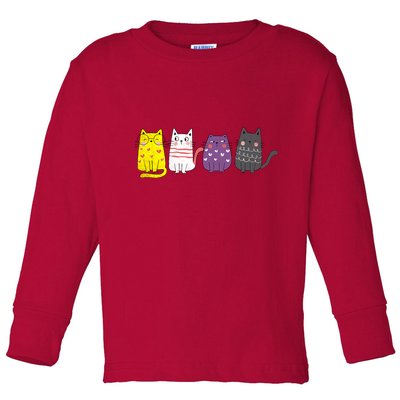 Cute Animal Cat Gift Non Binary Pride Agender Non Binary Toddler Long Sleeve Shirt