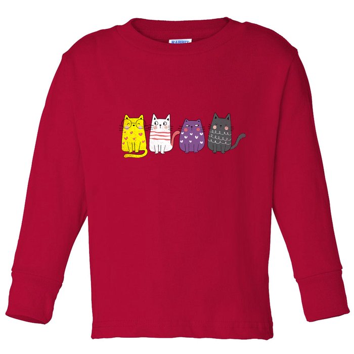 Cute Animal Cat Gift Non Binary Pride Agender Non Binary Toddler Long Sleeve Shirt