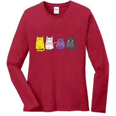 Cute Animal Cat Gift Non Binary Pride Agender Non Binary Ladies Long Sleeve Shirt