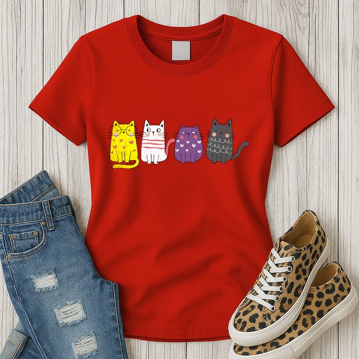 Cute Animal Cat Gift Non Binary Pride Agender Non Binary Womens T-Shirt