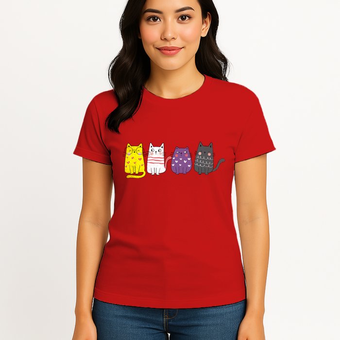 Cute Animal Cat Gift Non Binary Pride Agender Non Binary Womens T-Shirt