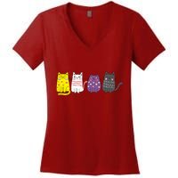 Cute Animal Cat Gift Non Binary Pride Agender Non Binary Women's V-Neck T-Shirt