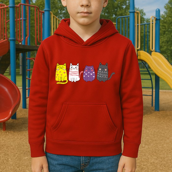 Cute Animal Cat Gift Non Binary Pride Agender Non Binary Kids Hoodie