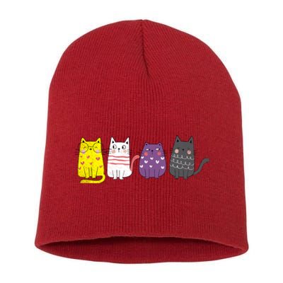 Cute Animal Cat Gift Non Binary Pride Agender Non Binary Short Acrylic Beanie