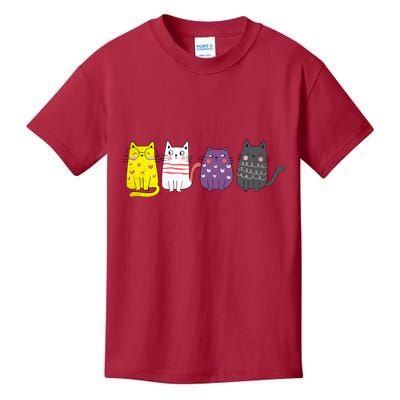 Cute Animal Cat Gift Non Binary Pride Agender Non Binary Kids T-Shirt