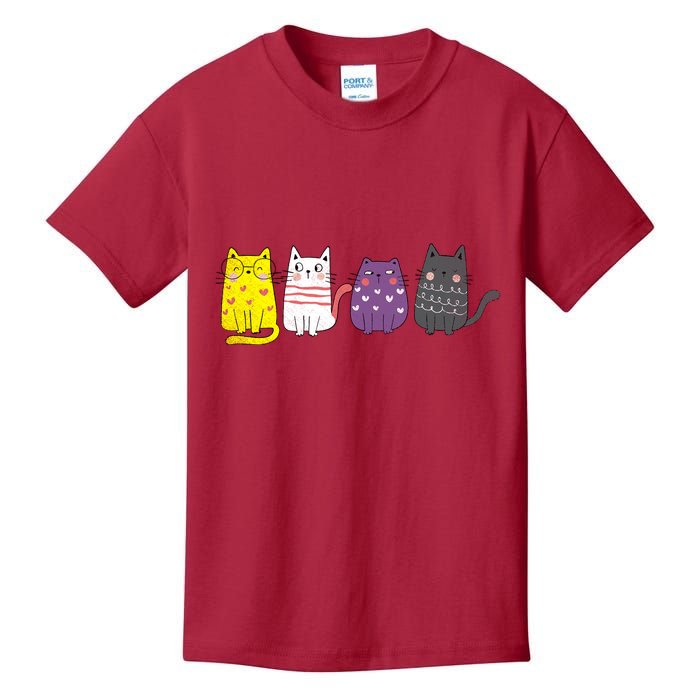 Cute Animal Cat Gift Non Binary Pride Agender Non Binary Kids T-Shirt
