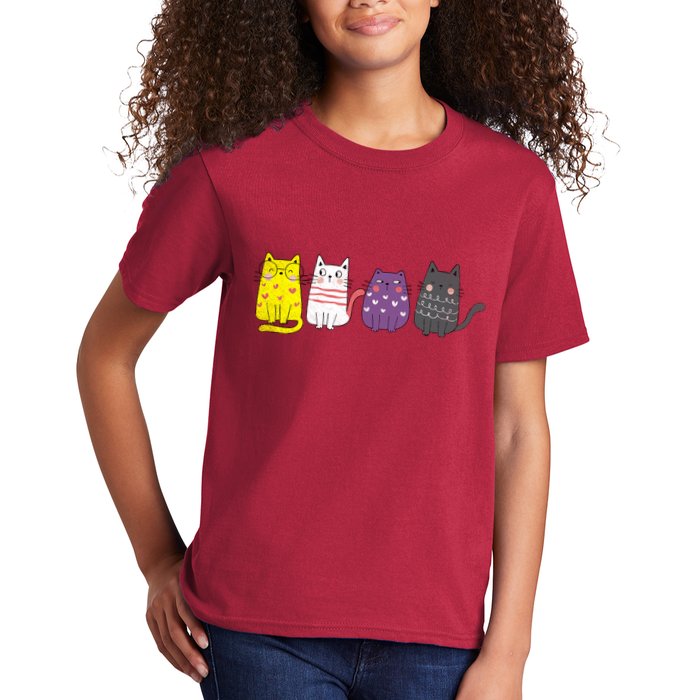 Cute Animal Cat Gift Non Binary Pride Agender Non Binary Kids T-Shirt
