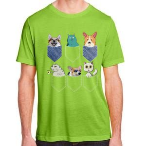 Cats And Corgis In Pockets Funny Kawaii Anime Cat And Dog Lovers Meaningful Gift Adult ChromaSoft Performance T-Shirt