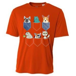 Cats And Corgis In Pockets Funny Kawaii Anime Cat And Dog Lovers Meaningful Gift Cooling Performance Crew T-Shirt