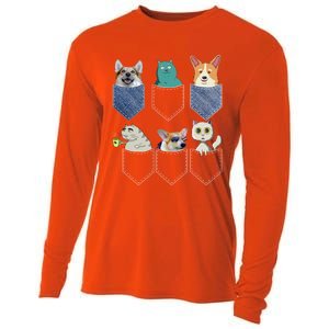 Cats And Corgis In Pockets Funny Kawaii Anime Cat And Dog Lovers Meaningful Gift Cooling Performance Long Sleeve Crew