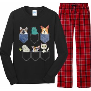 Cats And Corgis In Pockets Funny Kawaii Anime Cat And Dog Lovers Meaningful Gift Long Sleeve Pajama Set