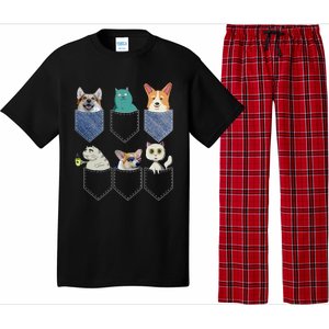 Cats And Corgis In Pockets Funny Kawaii Anime Cat And Dog Lovers Meaningful Gift Pajama Set