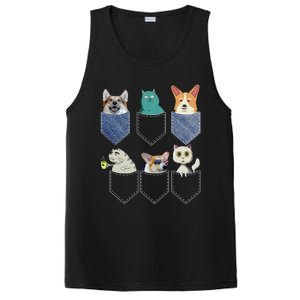 Cats And Corgis In Pockets Funny Kawaii Anime Cat And Dog Lovers Meaningful Gift PosiCharge Competitor Tank