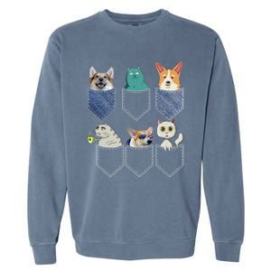 Cats And Corgis In Pockets Funny Kawaii Anime Cat And Dog Lovers Meaningful Gift Garment-Dyed Sweatshirt