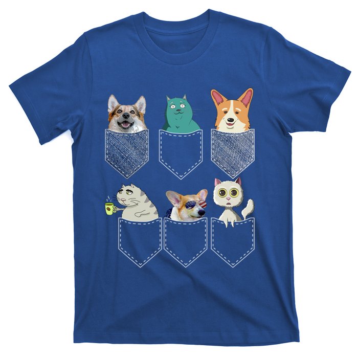 Cats And Corgis In Pockets Funny Kawaii Anime Cat And Dog Lovers Meaningful Gift T-Shirt