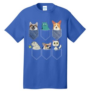 Cats And Corgis In Pockets Funny Kawaii Anime Cat And Dog Lovers Meaningful Gift Tall T-Shirt