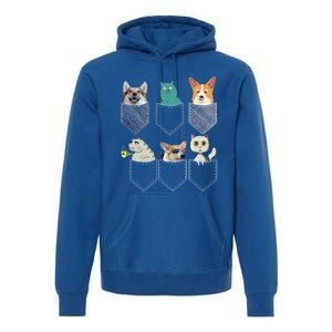 Cats And Corgis In Pockets Funny Kawaii Anime Cat And Dog Lovers Meaningful Gift Premium Hoodie