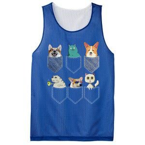 Cats And Corgis In Pockets Funny Kawaii Anime Cat And Dog Lovers Meaningful Gift Mesh Reversible Basketball Jersey Tank