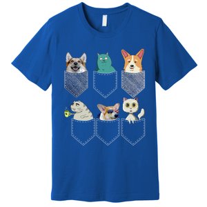 Cats And Corgis In Pockets Funny Kawaii Anime Cat And Dog Lovers Meaningful Gift Premium T-Shirt