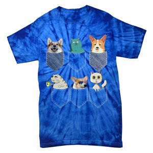 Cats And Corgis In Pockets Funny Kawaii Anime Cat And Dog Lovers Meaningful Gift Tie-Dye T-Shirt