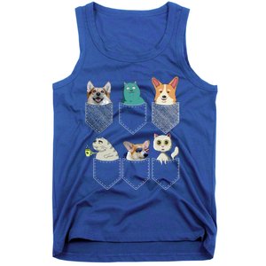 Cats And Corgis In Pockets Funny Kawaii Anime Cat And Dog Lovers Meaningful Gift Tank Top