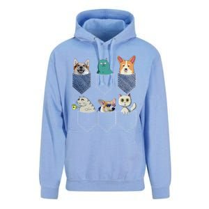 Cats And Corgis In Pockets Funny Kawaii Anime Cat And Dog Lovers Meaningful Gift Unisex Surf Hoodie