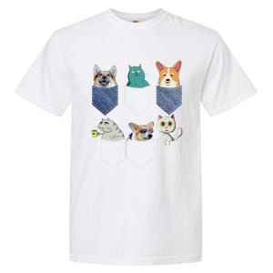 Cats And Corgis In Pockets Funny Kawaii Anime Cat And Dog Lovers Meaningful Gift Garment-Dyed Heavyweight T-Shirt