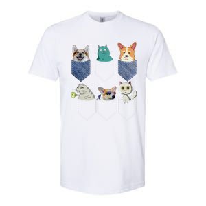 Cats And Corgis In Pockets Funny Kawaii Anime Cat And Dog Lovers Meaningful Gift Softstyle CVC T-Shirt