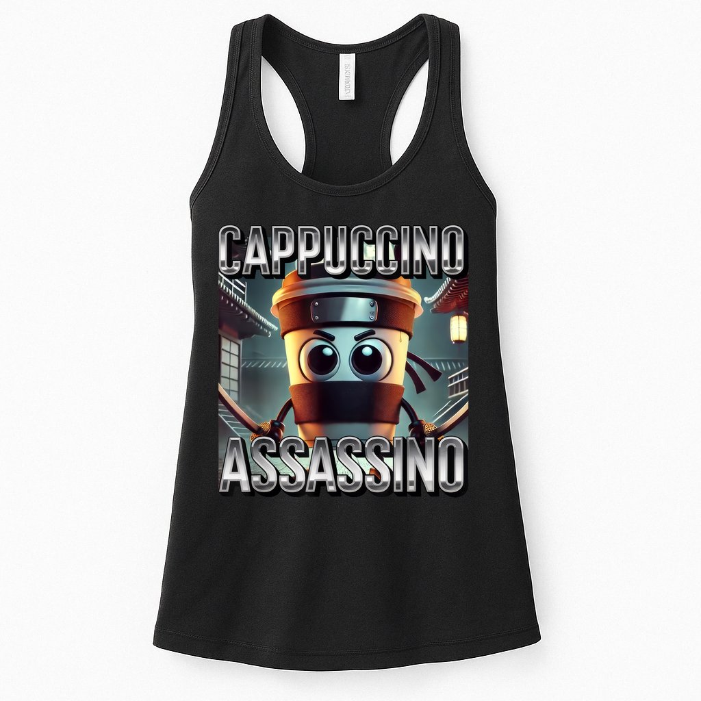 Cappuccino Assassino Coffee Lovers Italian Brainrot Meme  Womens Tank Top