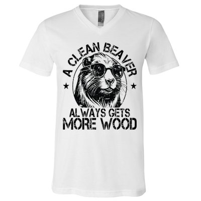 Cute American Clean Beaver Always Gets More Wood Beaver Love V-Neck T-Shirt