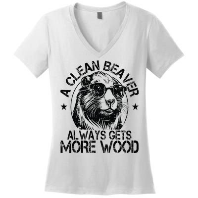 Cute American Clean Beaver Always Gets More Wood Beaver Love Women's V-Neck T-Shirt