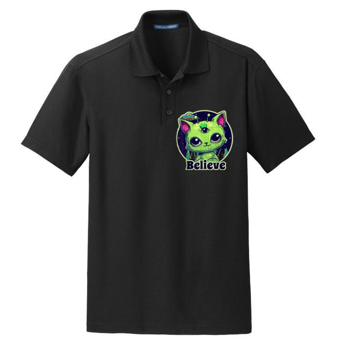 Cute Alien Cat Belive In UFO Kawaii Dry Zone Grid Polo