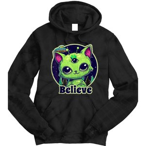 Cute Alien Cat Belive In UFO Kawaii Tie Dye Hoodie