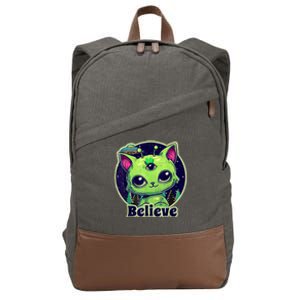 Cute Alien Cat Belive In UFO Kawaii Cotton Canvas Backpack