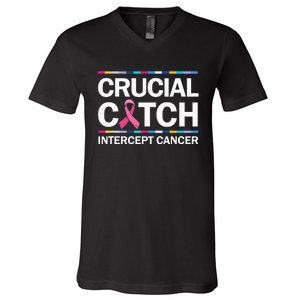 Crucial A Catch Intercept Cancer Breast Cancer V-Neck T-Shirt