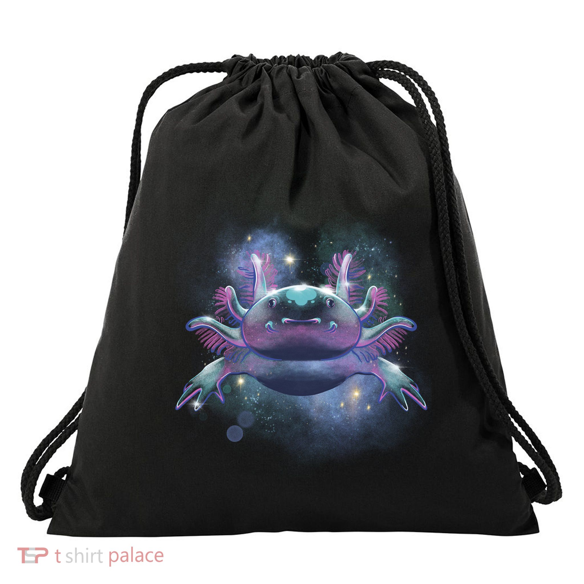 Cosmic Axolotl Drawstring Bag
