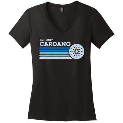 Cardano Ada Cryptocurrency Crypto Currency Blockchain Retro Women's V-Neck T-Shirt