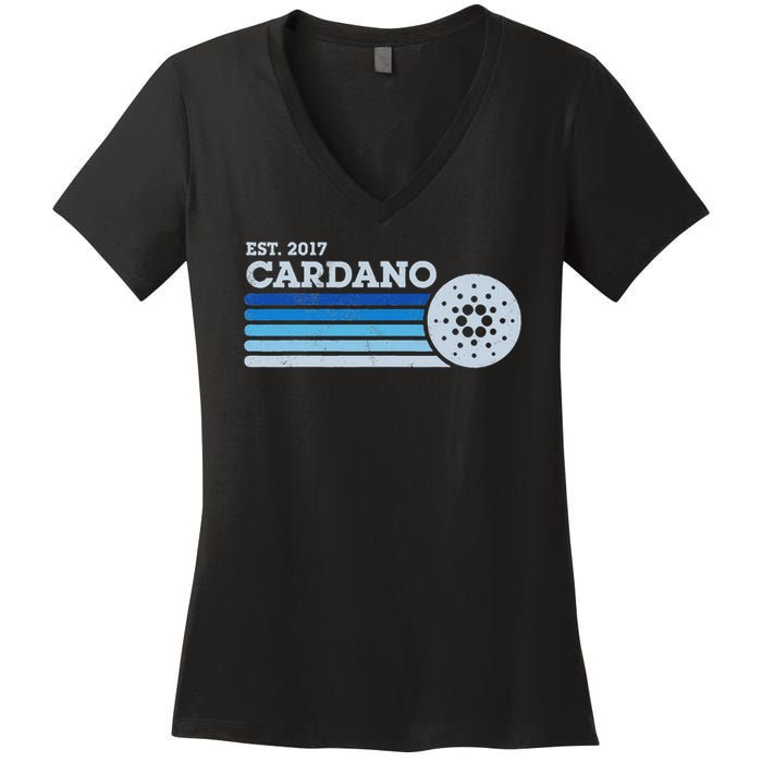 Cardano Ada Cryptocurrency Crypto Currency Blockchain Retro Women's V-Neck T-Shirt