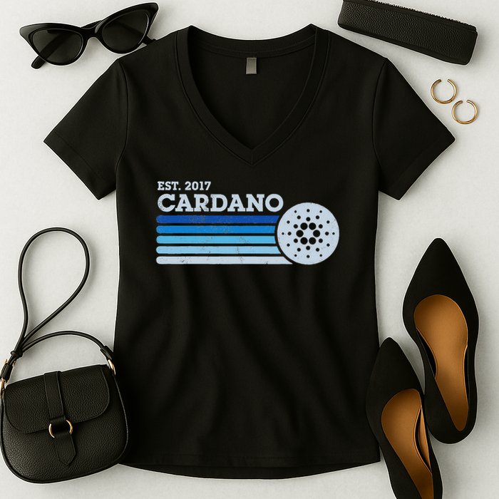 Cardano Ada Cryptocurrency Crypto Currency Blockchain Retro Women's V-Neck T-Shirt