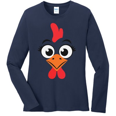 Chicken Adult Chicken Hen Face Ladies Long Sleeve Shirt