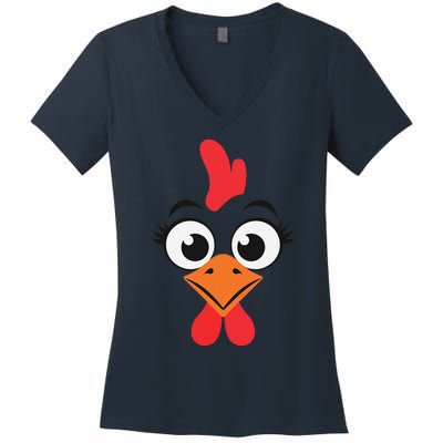 Chicken Adult Chicken Hen Face Women's V-Neck T-Shirt