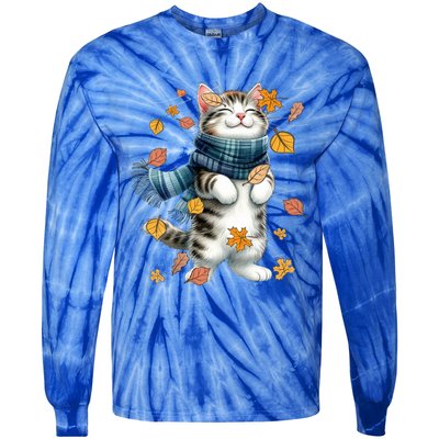 Cute Autumn Cat Fall Kitten Kitty Cat Lover Gift Tie-Dye Long Sleeve Shirt