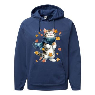 Cute Autumn Cat Fall Kitten Kitty Cat Lover Gift Performance Fleece Hoodie